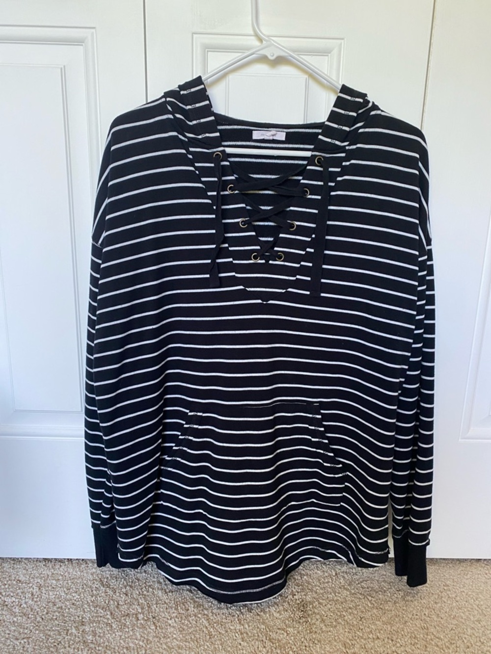 Maurice’s Black & White Striped Lace-Up Hoodie